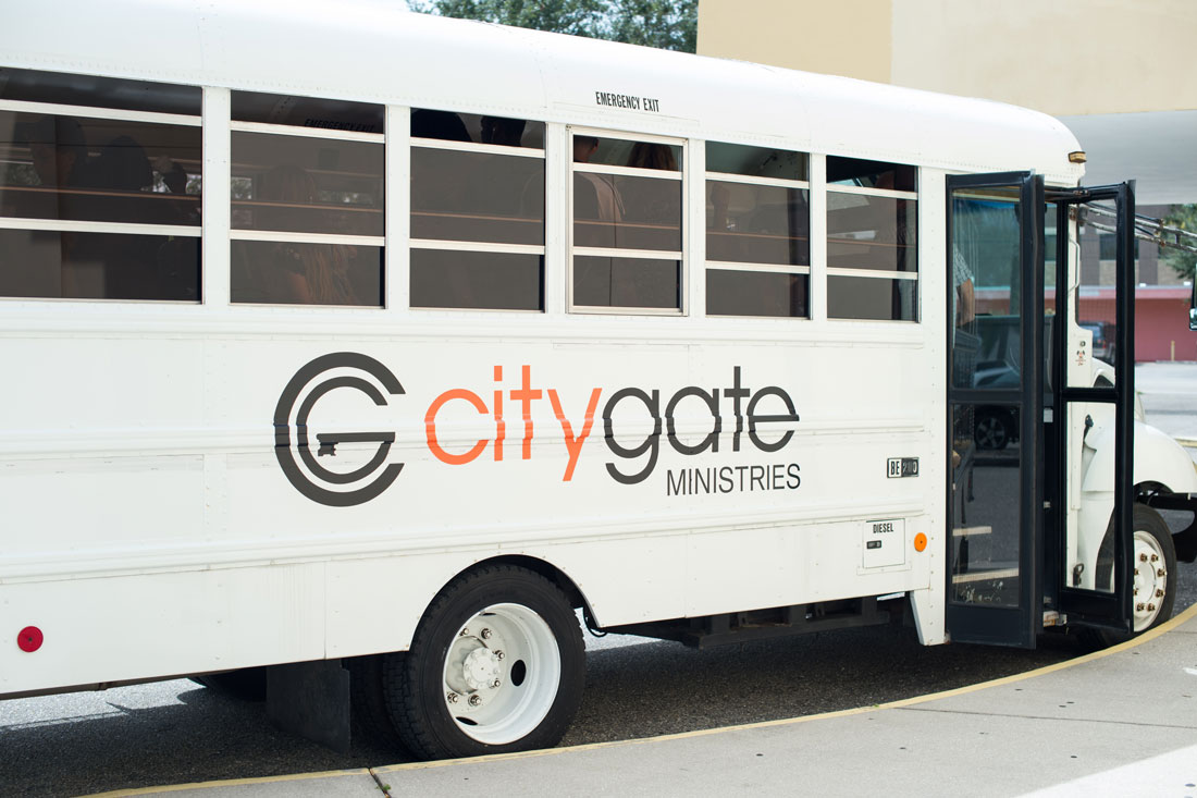 Citygate white bus Ministry as a part of the Outreach ministry